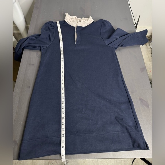 Pomander Place Tuckernuck Charlotte Terry Shirt Dress Navy/Cream Ruffle Collar - Picture 9 of 9